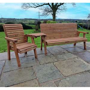 Vail Angled Tray Timber 1 Chair And 3 Seater Bench In Brown - UK