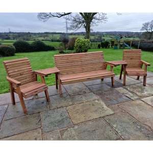 Vail Angled Tray Timber 2 Chairs And 3 Seater Bench In Brown - UK