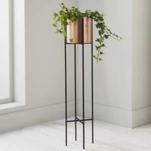 Vail Small Metal Stilts Plant Holder In Black And Copper