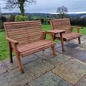 Vail Straight Tray Timber 4 Seater Bench Set In Brown - UK