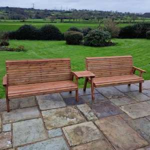 Vail Straight Tray Timber 5 Seater Bench Set In Brown - UK
