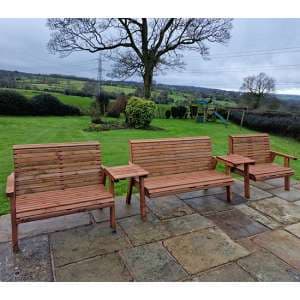 Vail Straight Tray Timber 7 Seater Bench Set In Brown - UK