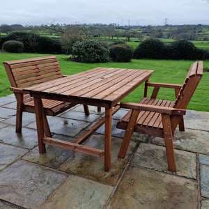 Vail Timber Brown Dining Table Large With 2 Benches - UK