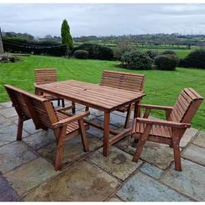 Vail Timber Brown Dining Table Large With 2 Chairs 2 Benches - UK