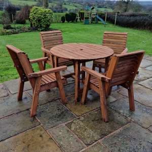 Vail Timber Brown Dining Table Round With 4 Chairs - UK