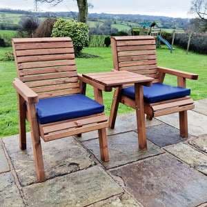 Vail Timber Square Love Seat With Navy Cushions - UK