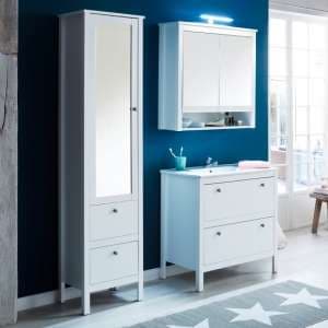 Valdo Wooden Bathroom Furniture Set In White With LED