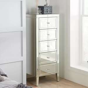 Valence Mirrored Chest Of 5 Drawers Narrow In Silver
