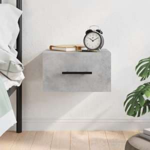 Valence Wall Hung Wooden Bedside Cabinet In Concrete Effect - UK
