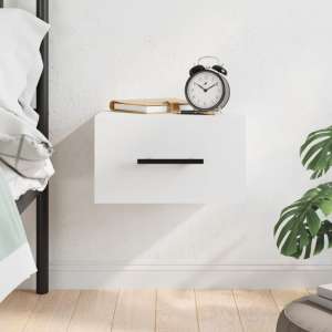 Valence Wall Hung Wooden Bedside Cabinet In White - UK