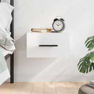 Valence Wall Hung High Gloss Bedside Cabinet In White - UK