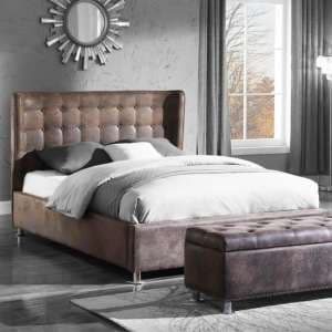 Visala Fabric Double Bed In Antique Brown - UK