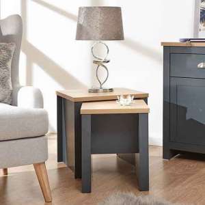 Loftus Set Of 2 Wooden Nesting Tables In Slate Blue And Oak
