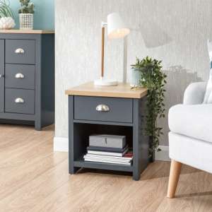 Loftus Wooden 1 Drawer Lamp Table In Salte Blue And Oak