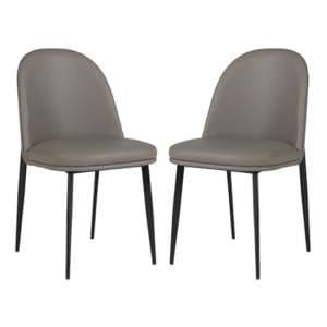 Valente Grey Leather Dining Chairs With Metal Legs In Pair