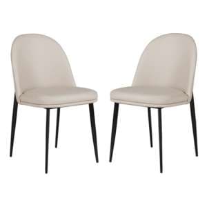Valente Taupe Leather Dining Chairs With Metal Legs In Pair