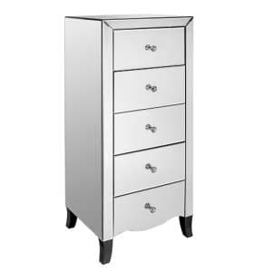 Valentia Mirrored Chest Of 5 Drawers In Silver