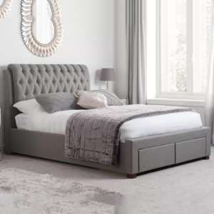 Valentina Fabric Double Bed With 2 Drawers In Grey - UK