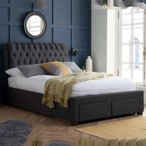 Valentina Fabric King Size Bed With 2 Drawers In Charcoal - UK
