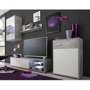 Valeria Living Room Set In White And Cement Grey With LED
