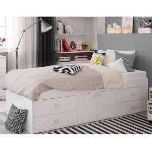 Valerie Single Bed In White With 2 Doors And 4 Drawers