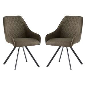 Valko Olive Fabric Dining Chairs Swivel In Pair - UK