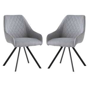 Valko Silver Grey Fabric Dining Chairs Swivel In Pair - UK