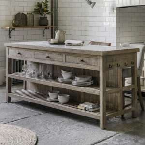 Valletta Marble Top Kitchen Island With 3 Drawers In Natural - UK