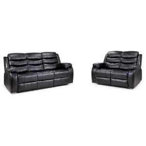 Valor Faux Leather Recliner 3 + 2 Seater Sofa Set In Black