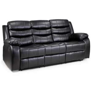 Valor Faux Leather Recliner 3 Seater Sofa In Black