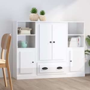 Vance High Gloss Highboard With 4 Doors 1 Drawer In White - UK