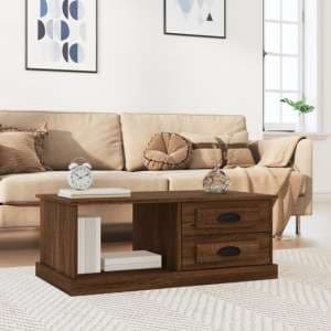 Vance Wooden Coffee Table With 2 Drawers In Brown Oak - UK
