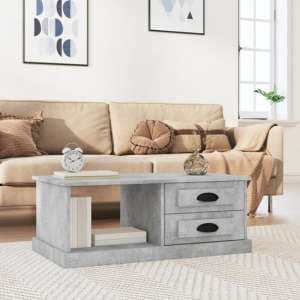 Vance Wooden Coffee Table With 2 Drawers In Concrete Effect - UK