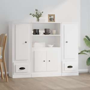 Vance Wooden Highboard With 4 Doors 2 Drawers In White - UK