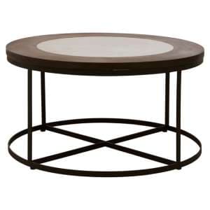 Vance Wooden Marble Top Side Table With Black Latticed Base - UK