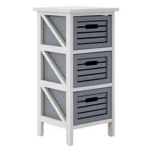 Varmora Wooden Chest Of 3 Drawers In White And Grey - UK