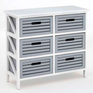 Varmora Wooden Chest Of 6 Drawers In White And Grey - UK