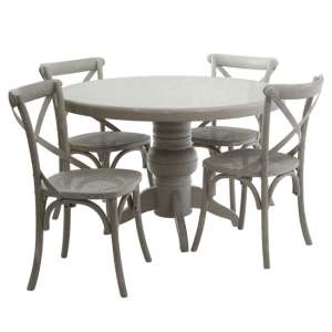 Varmora Wooden Dining Table With 4 Chairs In Grey Wash
