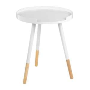 Varna Bamboo Round Side Table In White And Natural