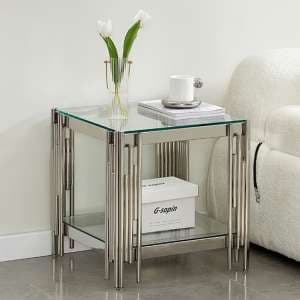 Vasari Clear Glass Lamp Table With Stainless Steel Frame
