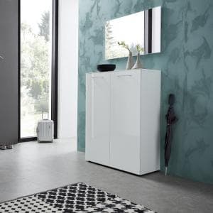Vector Shoe Cabinet With Wall Mirror In White And Glass Fronts