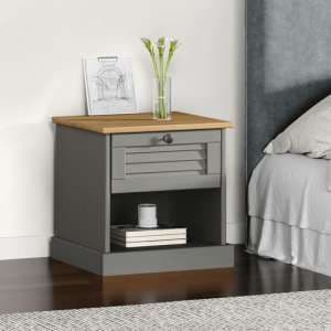 Vega Pinewood Bedside Cabinet With 1 Drawer In Grey - UK