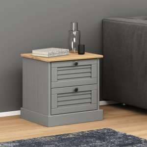 Vega Pinewood Bedside Cabinet With 2 Drawers In Grey - UK
