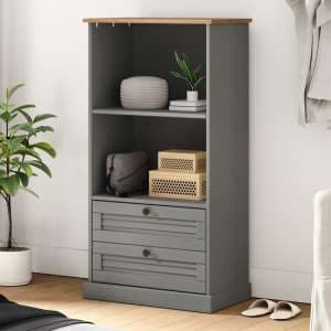 Vega Pinewood Bookcase With 1 Shelf 2 Drawers In Grey - UK