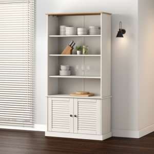 Vega Pinewood Bookcase With 2 Doors 3 Shelves In White - UK