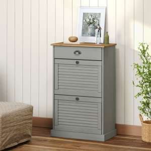 Vega Pinewood Shoe Storage Cabinet With 2 Flap Doors In Grey - UK