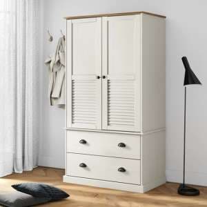 Vega Pinewood Wardrobe With 2 Doors 2 Drawers In White - UK