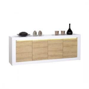 Metz Modern Sideboard In Oak And White Gloss With LED Lighting