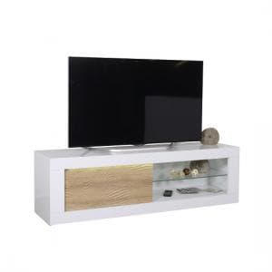 Metz Wooden TV Stand In White High Gloss And Oak With Lighting