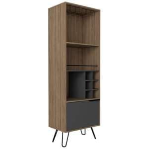Veritate Tall Wooden Wine Cabinet In Bleached Oak And Grey - UK